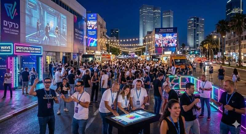 התמונה נוצרה בAI אירוע חברה בלילה בקיץ בתל אביב התמונה נוצרה בAI